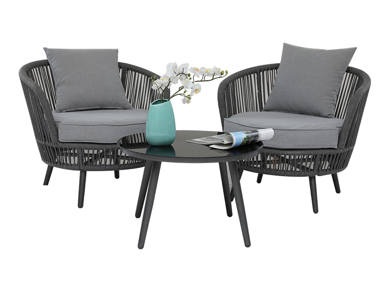 Taman 3 keping meja patio set luaran tenunan tali patio perbualan bistro set dengan kusyen, set perabot teres yqc-2788