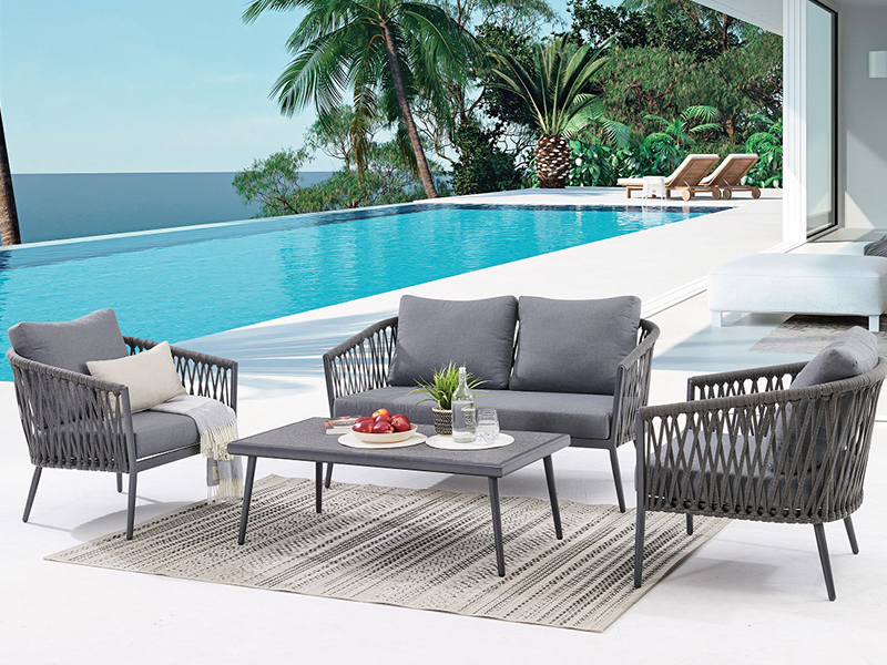 Gaya mewah hotel taman patio belakang rumah aluminium tali sofa luaran set perabot yqc-2714