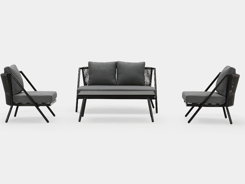 Perabot aluminium moden di luar sofa set meja taman teras dengan perabot kerusi tali yqc-2715