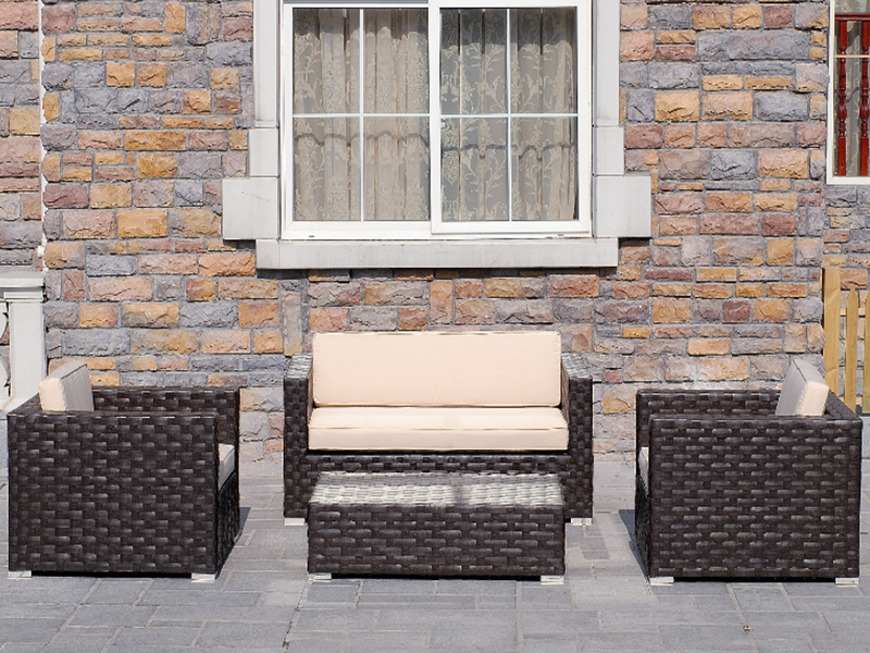 set sofa tenunan rotan lebar, sofa rekreasi luar, perabot luar 4pcs yqr-124c