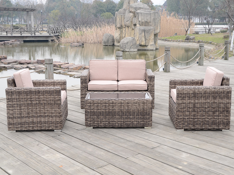 sofa rekreasi luar, 4pcs sofa rotan, bingkai aluminium sofa rotan, yqr-396a