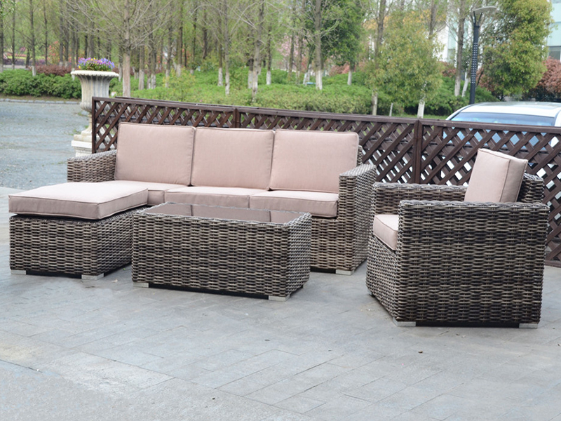 sofa rotan luar, sofa aluminium, set sofa tenunan tangan rotan separuh pusingan, sofa lounge yqr-396b