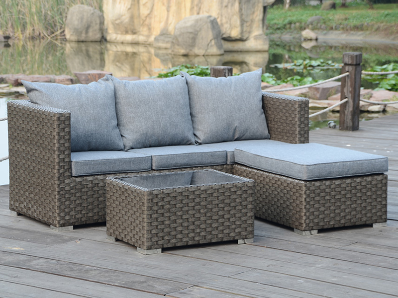 set sofa rotan 3pcs mudah, bingkai aluminium rekreasi perabot luaran yqr-428