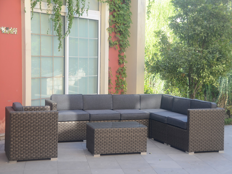 Set sofa rotan, perabot rekreasi taman aluminium 8pcs yqr-468