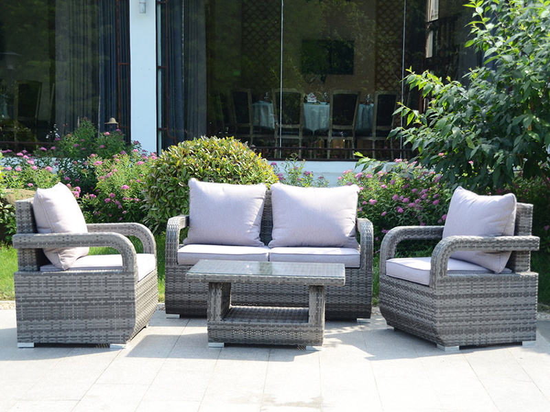 Set sofa tenunan rotan rata, perabot rotan luar 4pcs, bingkai aluminium yqr-508