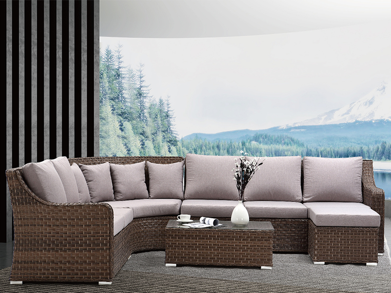 sofa rotan keratan besar, perabot rotan, perabot luar klasik yqr-541