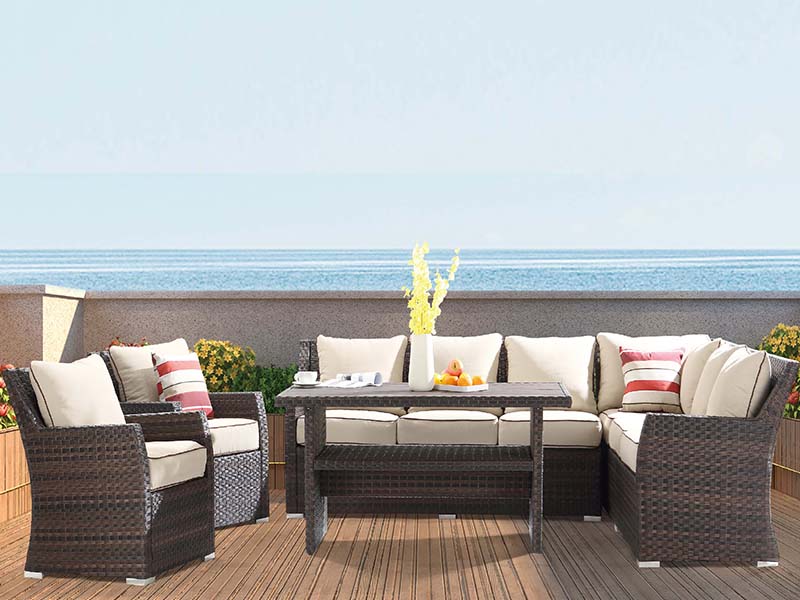 KD Rattan Furniture, set sofa keratan, perabot rotan luaran, perabot santai taman yqr-701