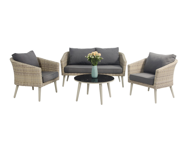 set sofa rotan separuh pusingan, reka bentuk kd, bingkai aluminium rotan sofa set